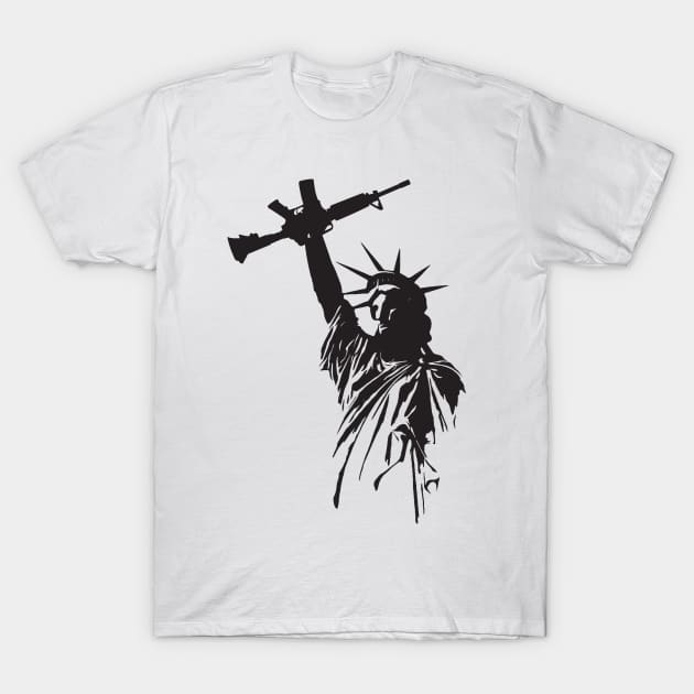 Pro Second Amendment 2A Lady Liberty With Raised Firearm T-Shirt by Nonstop Shirts